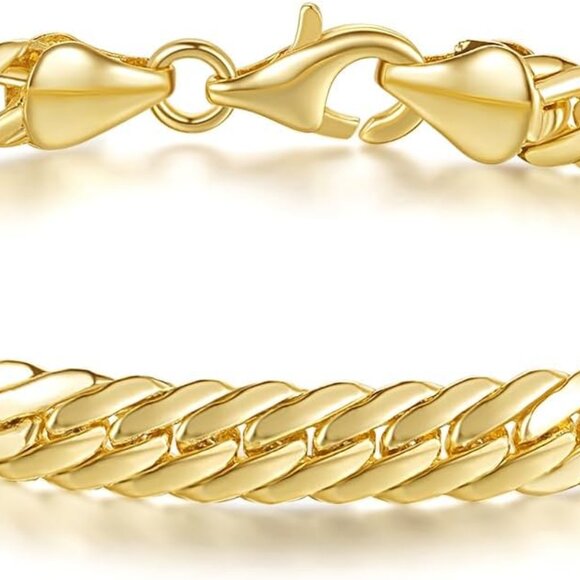 14K Gold Bracelets for Women & Men Dense Cuban Chain Non Tarnish 7in - Picture 1 of 8
